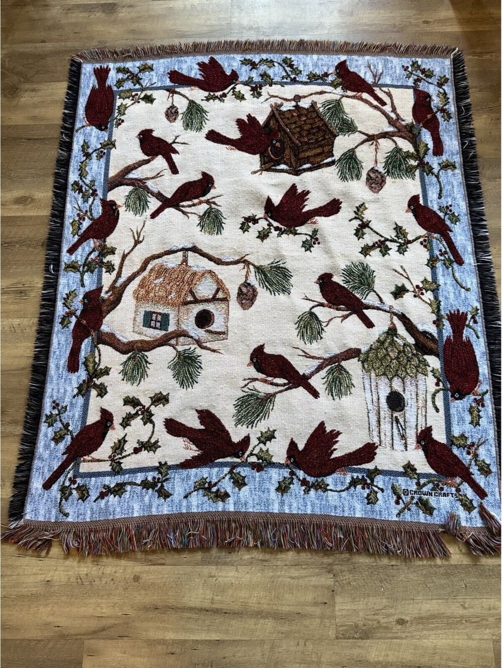 Vintage Cardinal Birds And Birdhouses Tapestry Throw Blanket